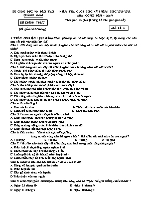 Kiểm tra cuối học kì 1 Giáo dục công dân Lớp 9 - Năm học 2021-2022 - Sở GD&ĐT Quảng Nam (Có hướng dẫn chấm)